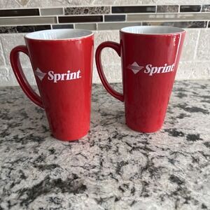 Vintage Sprint Telephone Telcom Coffee Cup Mug Red Set Of 2